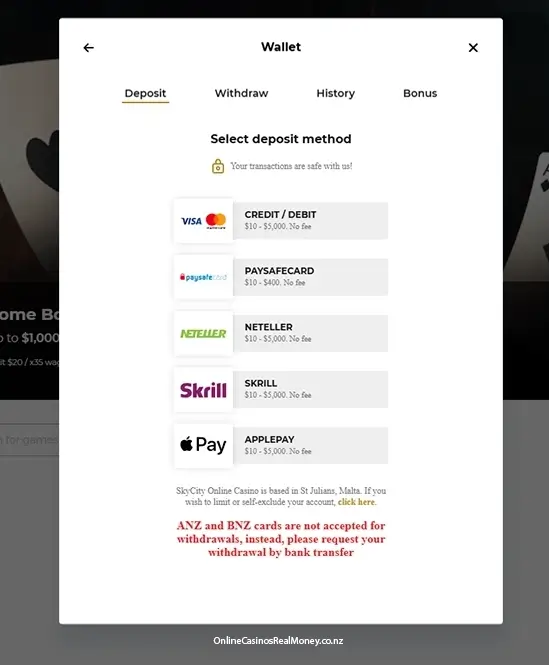 Select deposit method