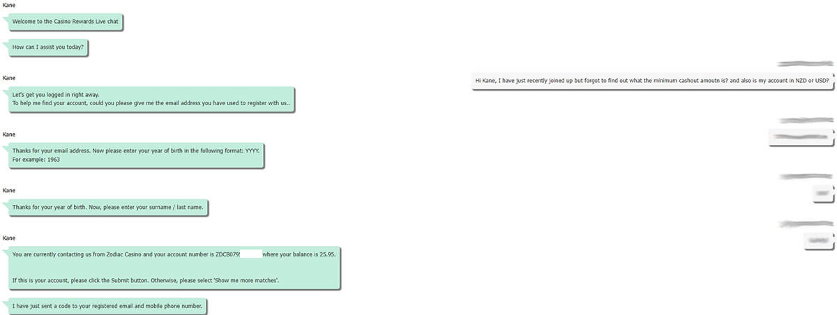 Zodiac Casino Support